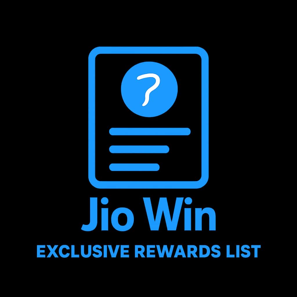 A badge design representing the Jio Win Exclusive Rewards List.