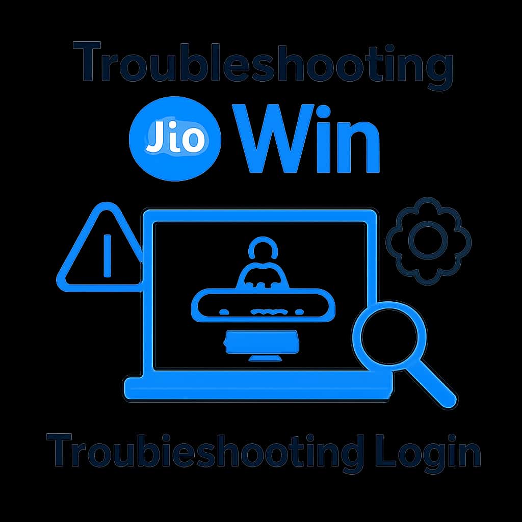 An educational diagram illustrating steps for troubleshooting Jio Win login.
